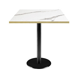 Restootab Table 70x70cm - modèle Rome marbre blanc chants laiton 