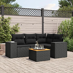 vidaXL Salon de jardin 5 pcs avec coussins noir résine tressée