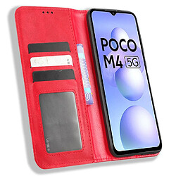 Etui en PU texture rétro, absorption magnétique avec support pour votre Xiaomi Poco M4 5G - rouge