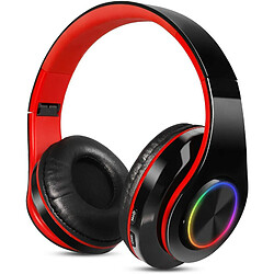 Chrono Casque Bluetooth sans Fil,Écouteurs Supra-Auriculaires Bluetooth Hi-FI Casque Pliable Cvc6.0 avec Micro IntéGré TF FM Mode Rvb Filaire pour Iphone Mobile Ipad Android Pc-Noir Rouge 