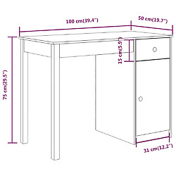 Helloshop26 Bureau table poste de travail meuble d'ordinateur informatique étude 100 x 50 x 75 cm bois massif de pin noir 02_0023886 pas cher