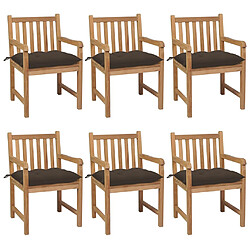 vidaXL Chaises de jardin lot de 6 et coussins taupe bois teck solide