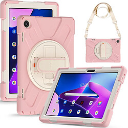 Coque en silicone anti-chocs avec dragonne, béquille et bandoulière pour votre Lenovo Tab M10 (Gen 3) TB-328FU/TB-328XU - Fleur de cerisier rose