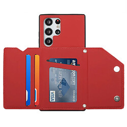 Coque en TPU + PU avec béquille et porte-carte rouge pour votre Samsung Galaxy S22 Ultra 5G