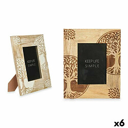 Gift Decor Cadre photo Blanc Marron Bois de manguier Arbre de vie 22,3 x 28 x 1,5 cm (6 Unités)