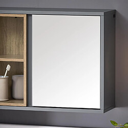 SoBuy BZR149-DG Armoire Murale avec Miroir pour Salle de Bain, Placard de Rangement Suspendu, Meuble Haut Salle de Bain avec Porte et 2 Compartiments Ouverts, 60x20x45 cm, Gris pas cher