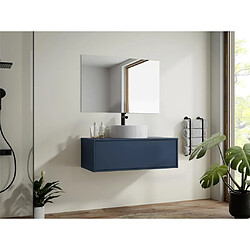 Vente-Unique Meuble de salle de bain suspendu coloris bleu nuit avec simple vasque ronde - 94 cm - TEANA II