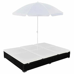 Maison Chic Chaise longue d'extérieur| Bain de soleil Relax | Transat avec parasol Résine tressée Noir -GKD13946