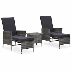 Maison Chic Salon de jardin 3 pcs + coussins - Mobilier/Meubles de jardin - Table et chaises d'extérieur Résine tressée Gris -MN69010