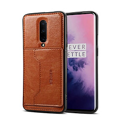 Wewoo Coque TPU + PC + PU Etui de protection Texture pour OnePlus 7 Pro avec support et fentes cartes Marron