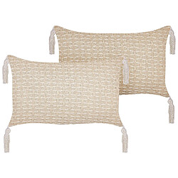 Beliani Lot de 2 coussins HAKONE 45 x 25 cm Géométrique Beige clair