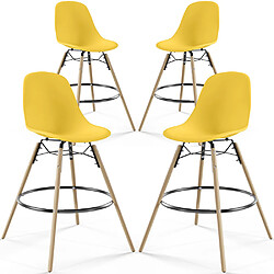 ICONIK INTERIOR Tabourets de Bar - Design Scandinave - Pieds en Bois - Lot de 4 - Skögur Jaune