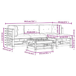 Acheter vidaXL Salon de jardin 5 pcs avec coussins marron miel bois massif