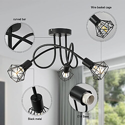 BESTA Plafonnier Industriel 3 Spots Plafonnier en Métal Noir Cage, luminaire plafonnier Industrielle , Spots de Plafond Suspension Luminaire Spot pour Cuisine Couloir Salon Chambre Coucher