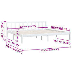 vidaXL Cadre de lit sans matelas blanc bois massif 200x200 cm pas cher