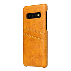 Avis Wewoo Coque Rigide Etui en cuir Fierre Shann Retro Oil cire PU pour Galaxy S10 avec fentes cartes Jaune