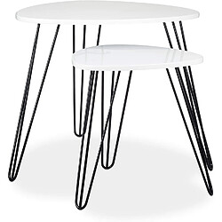 Helloshop26 Table basse d'appoint angulaire lot de 2 bois et métal blanc et noir 13_0002632_2