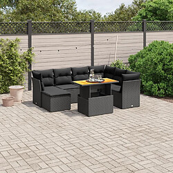 Maison Chic Ensemble Tables et chaises d'extérieur 8 pcs avec coussins,Salon de jardin noir résine tressée -GKD270105