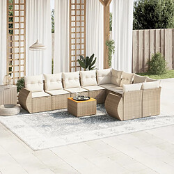 vidaXL Salon de jardin avec coussins 10 pcs beige résine tressée