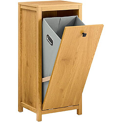 SoBuy BZR96-SN Armoire à Linge avec Sac à Linge, Meuble Bas de Salle de Bain, Commode pour Salle de Bain, Coffre à Linge, Porte Vêtement avec 1 Panier à Linge, Naturel Foncé, 40x35x90 cm