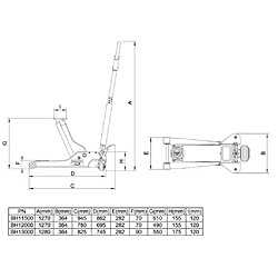 BAHCO Cric à chariot 3000 kg 9-55,2 cm BH13000