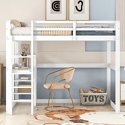 KOMHTOM Lit Enfant 140 X 200 cm Cadre De Lit Mezzanine Avec Espace De Rangement - 4 Compartiments Et 1 Plateau De Bureau - Blanc