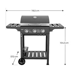 Acheter Barbecue à Gaz Portable Kekai Leech 118,5x57,5x104,5cm 9 kW avec 3 Brûleurs, Thermomètre, Tables Latérales, Étagère et Roulettes