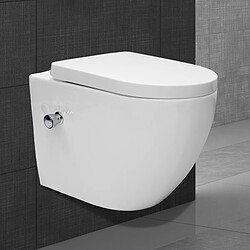 Ecd Germany WC suspendu en céramique cuvette sans rebord long fonction bidet avec siège