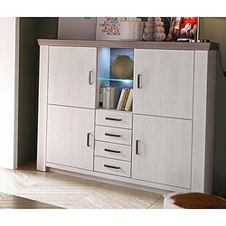 Avis Pegane Buffet en pin massif et chêne Nelson avec LED - L.160 x H.146 x P.45 cm