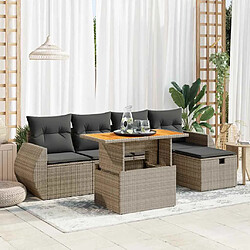 vidaXL Salon de jardin avec coussins 6 pcs gris résine tressée acacia