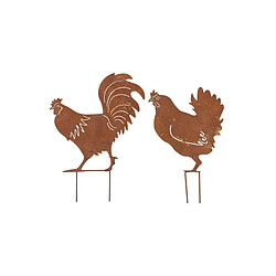 Aubry Gaspard Décors de jardin en métal poule + coq (lot de 2).