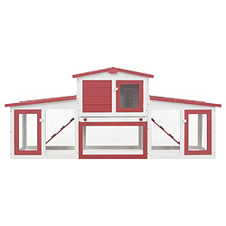 Helloshop26 Clapier cage large d'extérieur 204 x 45 x 85 cm bois rouge et blanc 02_0000609