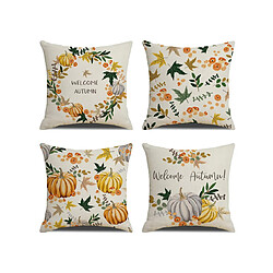 YP Select 4pcs citrouille à feuilles caduques impression numérique taie d'oreiller linge coussin taie d'oreiller jaune 45X45Cm