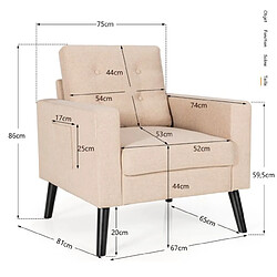 Acheter Helloshop26 Fauteuil de salon 1 personne style scandinave canapé 1 place avec pieds bois d’hévéa pour chambre salon bureau beige 20_0002817