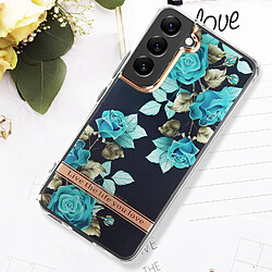 Avizar Coque Samsung Galaxy S22 Dos Rigide Contour Souple Design Fleurs Turquoises pas cher