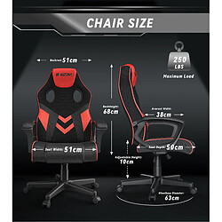 Fauteuil de Bureau Inclinable - BIGZZIA Fauteuil Gamer Hauteur Réglable - avec dossier respirant et appui-tête confortable - Noir et Rouge