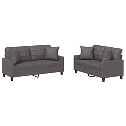 Maison Chic Ensemble de canapés 2 pcs avec coussins, Canapé droit Sofa pour Salon gris similicuir -GKD241352