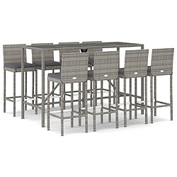 Maison Chic Ensemble de bar de jardin 9 pcs et coussins,Table + chaises + coussins d'extérieur gris poly rotin -GKD266179