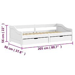 vidaXL Lit de jour avec 2 tiroirs IRUN blanc 90x200 cm bois pin massif pas cher