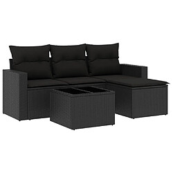 Maison Chic Salon de jardin 5 pcs avec coussins | Ensemble de Table et chaises | Mobilier d'Extérieur noir résine tressée -GKD42969