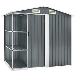 Helloshop26 Abri de jardin cabane cabanon maison de stockage remise extérieur hangar outils robuste avec étagère 205 x 130 x 183 cm Fer gris 02_0022223