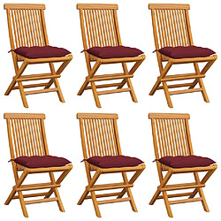 vidaXL Chaises de jardin avec coussins rouge bordeaux lot de 6 Teck