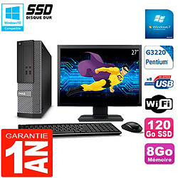 PC DELL 3020 SFF Ecran 27" Intel G3220 RAM 8Go Disque Dur 120 Go SSD Wifi W7 - Occasion