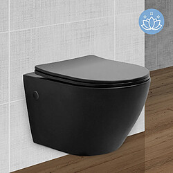 ML-Design ECD Germany WC Suspendu sans Rebord en Céramique Noir Mat, Revêtement Nano, Toilette Murale Suspendue Long 52 cm, avec Siège Amovible en Plastique Softclose, Chasse d'Eau Profonde Effet Lotus