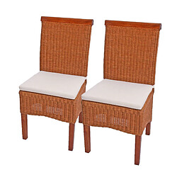 Decoshop26 Lot de 2 chaises de salle à manger en rotin avec coussin pieds en bois 04_0000193