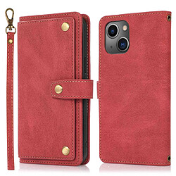 Etui en PU texture rétro avec support et porte-cartes pour votre iPhone 13 mini 5.4 pouces - rouge