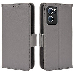 Etui en PU texture litchi avec support, gris pour votre Oppo Reno7 5G