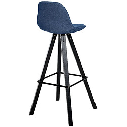 Decoshop26 Tabouret de bar chaise haute x1 repose-pieds style scandinave en tissu bleu structure en bois noir carré 10_0004644