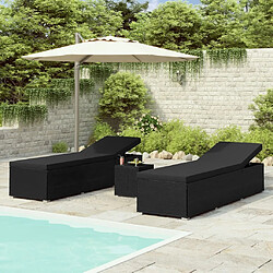 Maison Chic Lot de 3 Bain de soleil, Chaises longues de jardin table à thé Résine tressée Noir -GKD88164