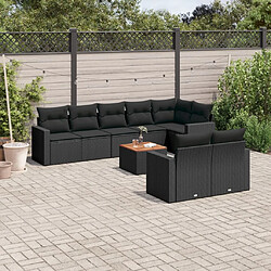 Maison Chic Salon de jardin 9 pcs avec coussins | Ensemble de Table et chaises | Mobilier d'Extérieur noir résine tressée -GKD86336